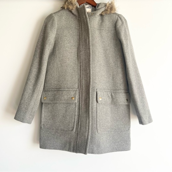 J. Crew Vail Hooded Wool Blend Zip-Up Mid Length Coat in Heather Gray Size 2 - Picture 2 of 9